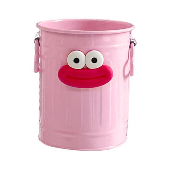 Cartoon Pen Holder Retro Bucket Shape Desk Organizer Large Capacity Storage Holder for Pens Pencils Makeup Brushes