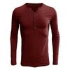 Herren Henley-Kragen Langarm-T-Shirt Unifarben Slim Fit Knopfleiste Lässiges Unterhemd Trendige Oberteile