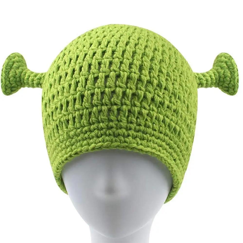 

New Creative Handmade Balaclava Hat Funny Shrek Design For Women Men Monster Winter Wool Knitted Cap Unisex Warm Christmas Gifts