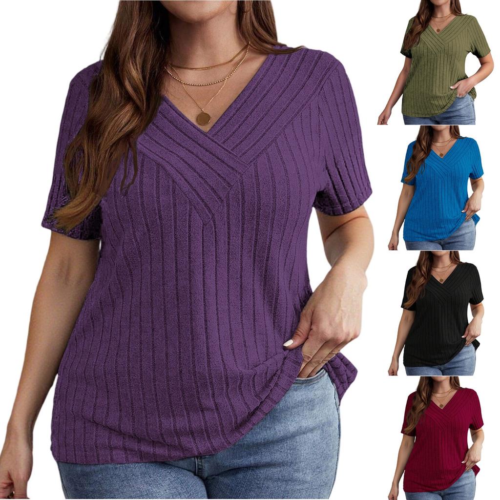 Women's Plus Size Casual And Fashionable V-Neck Long Sleeved Top V-Neck Short Sleeved Top
