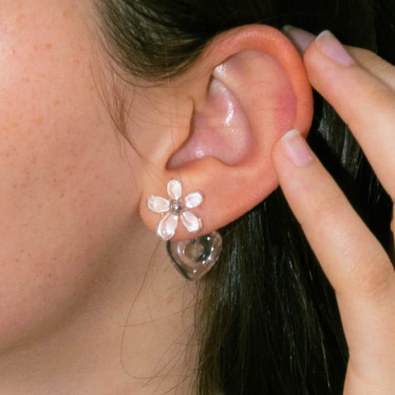

pearlymore flower heart drop earrings (2 colors)_PM24E001HS clear