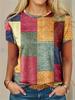 Summer Women'S T Shirt Vintage Patchwork Pattern Tee Short Sleeve Women'S Casual Short Sleeve Tee Round Neck Commuter Clothing