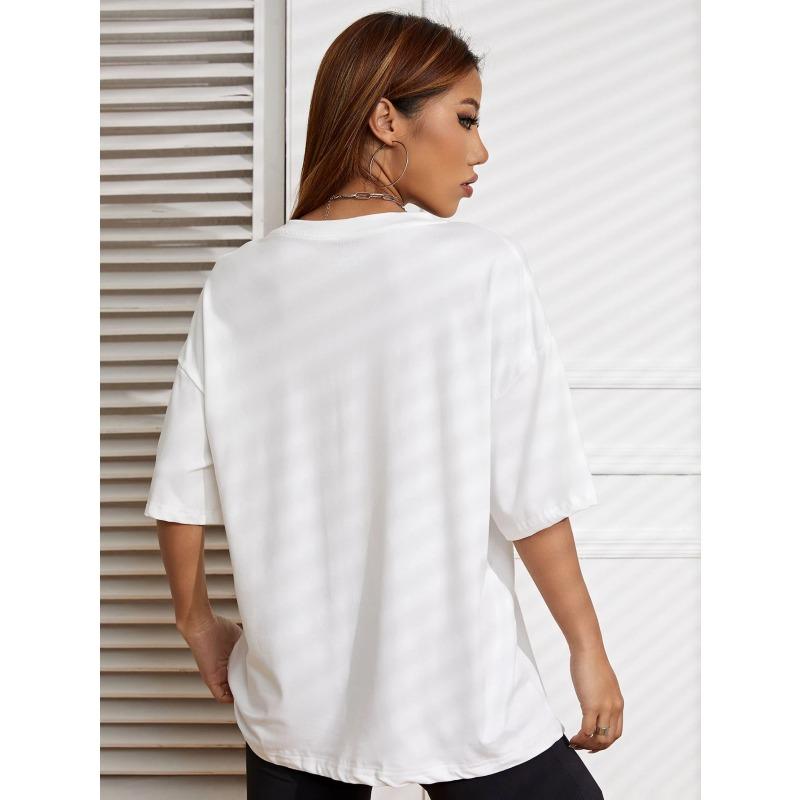 Crew Neck T Shirt White Sloth With Headphones And This Is My Spirit Animal Text Graphic Print Casual Wear For Women