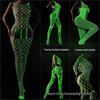 Linlinting Plus Size Glow-in-the-Dark Fishnet Bodystocking with Luminous Bandeau and Socks