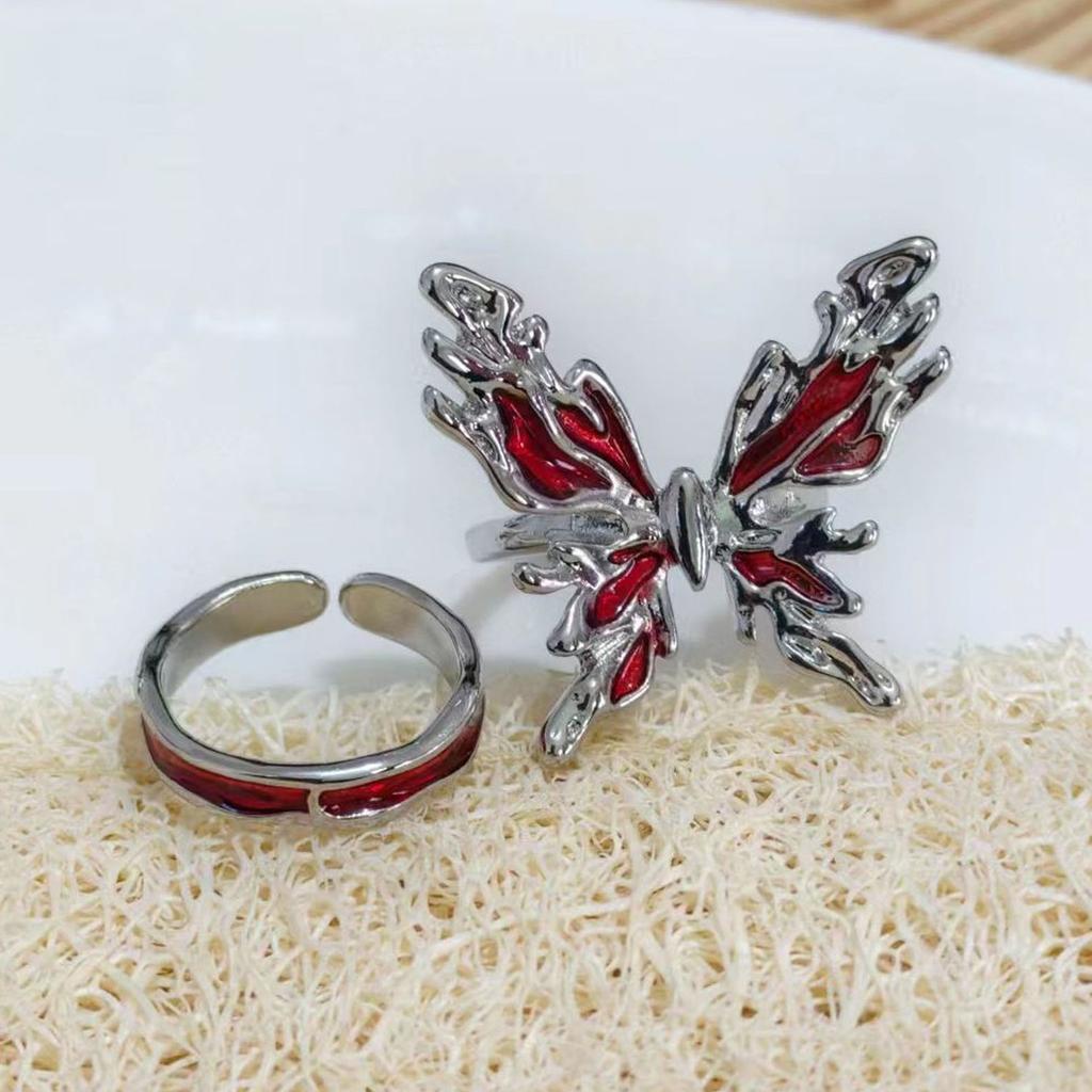 2Pcs Fashion Metal  Butterfly Open Rings Adjustable Gothic Finger Rings Statement Jewelry Simple Knuckles Rings