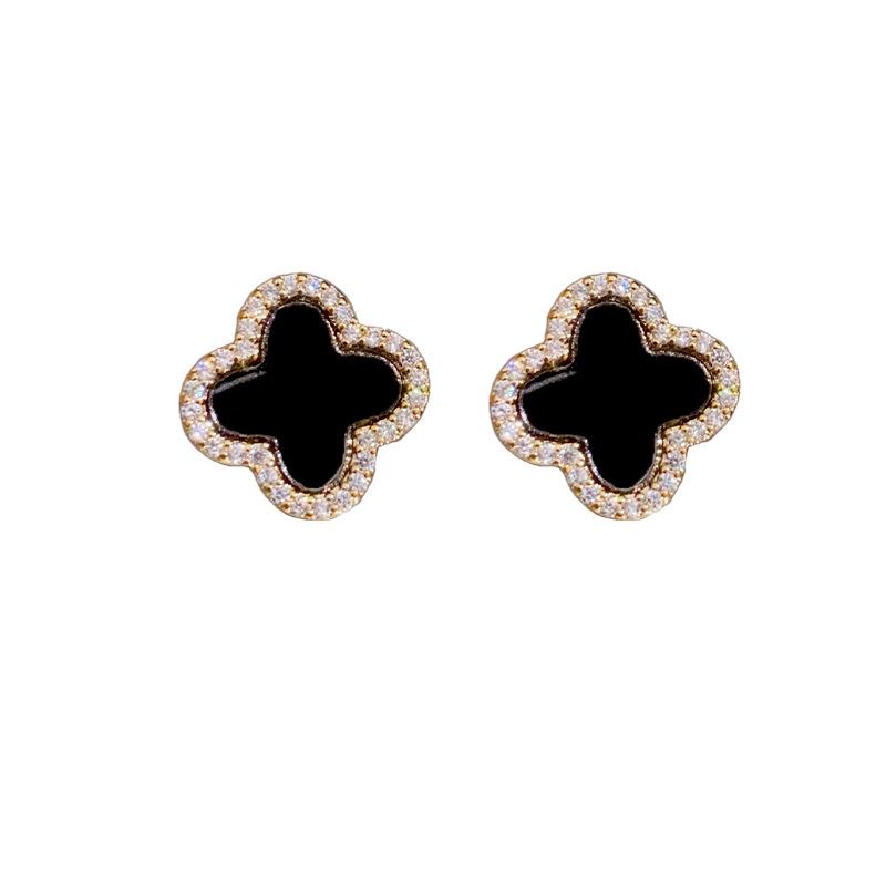 Fashionable and Versatile Small and Simple Micro-inlaid Four-leaf Flower Earrings Light Luxury High-end Earrings