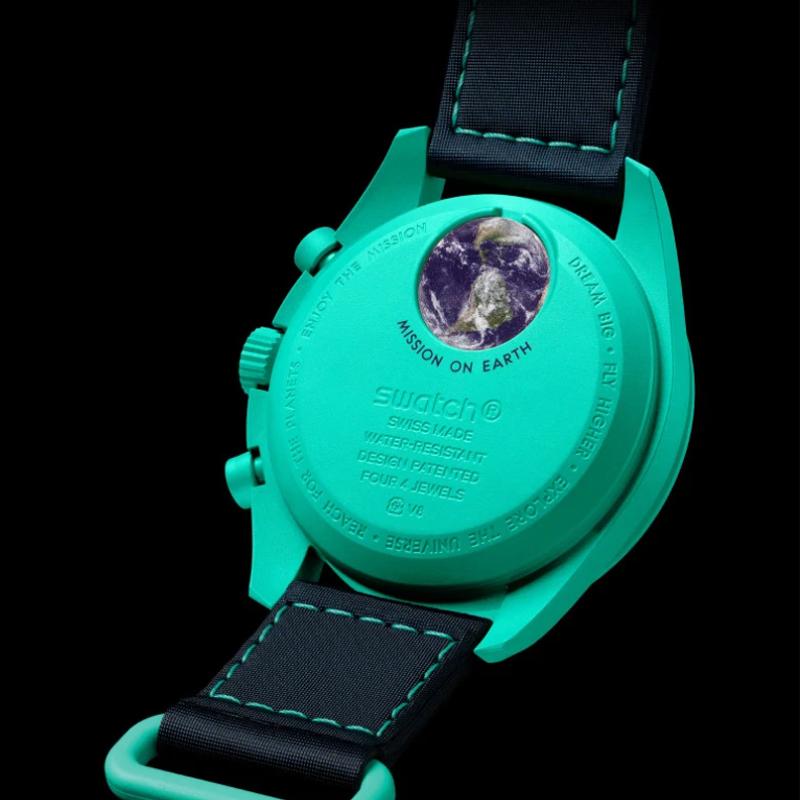 Swatch X Omega Bioceramica Missione Lunare Sulla Terra Aurora Boreale Orologi da Uomo Nero SO33L103