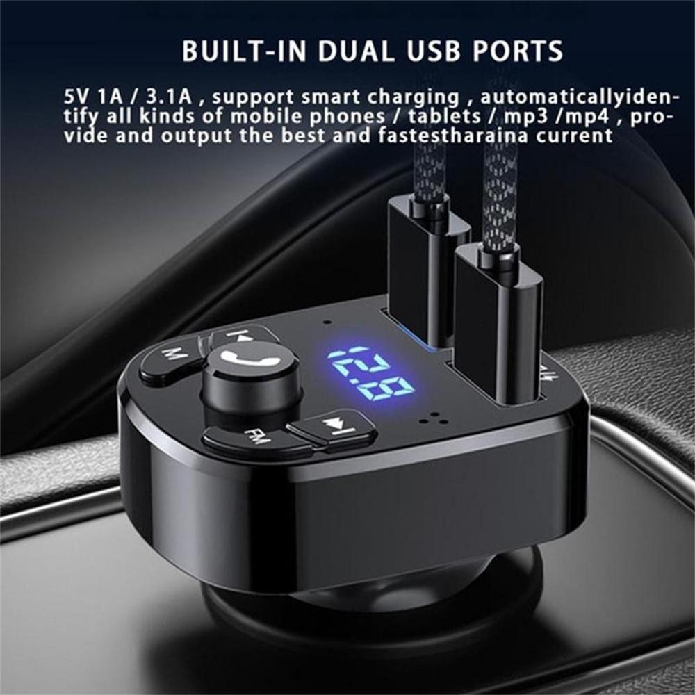 Biloplader FM-sender Bluetooth Audio Dobbelt USB Bil MP3-afspiller autoradio Håndfri Oplader 3,1A Hurtigoplader Biltilbehør