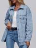 Womens Oversized Denim Jacket - Long Sleeve Button-Up Fashion Outerwear for Autumn