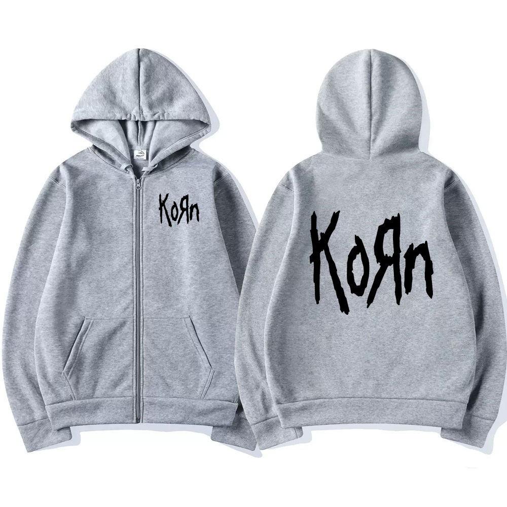 Korn Rock Band WORLD TOUR Reißverschlussjacken Metal Music Herren Hoodies Übergroße Hip Hop Streetwear Reißverschluss Sweatshirts Punk Y2K Tops