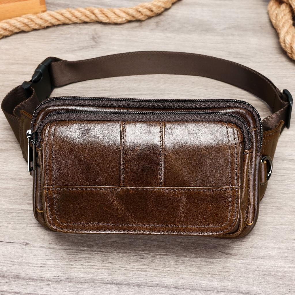 Leather Men's Waist Bag, Cowhide Outdoor Single Shoulder Crossbody Chest Bag, Men's Small Bag