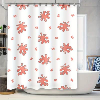 Bathroom Shower Curtain Waterproof Printed Flower Design Red White Polyester Fabric Decorative for Home Decoration 240x180cm (Wh