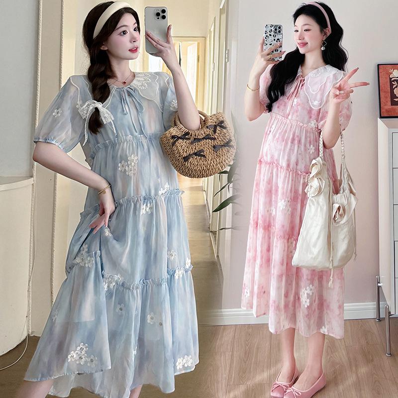 2026 Chic Maternity Dress: Stylish, Fresh, Loose-Fit with Embroidery and Belly Slimming 2XL