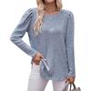 Women's Winter Tops Long Sleeve T-Shirt Round Neck Solid Color Fashion Button Tops