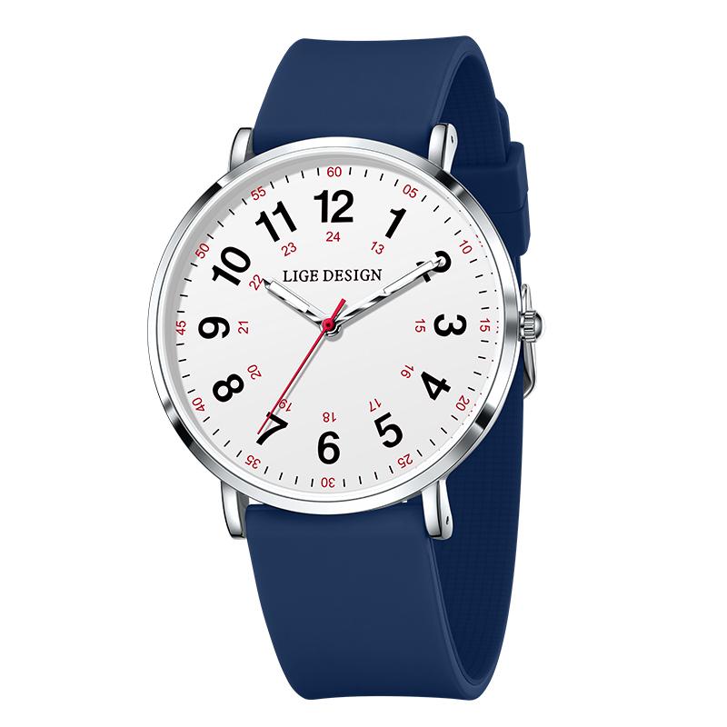 LIGE New Fashion Women's wristwatch Ultra-Thin Quartz Watches for Woman Waterproof Luminous Silicone Ladies Watches Pink Clock