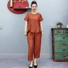 Middle-Aged Women's Summer Cotton Linen Suits Loose Foreign Short-Sleeved T-Shirts Middle-Aged Mothers Fashion Casual Wear