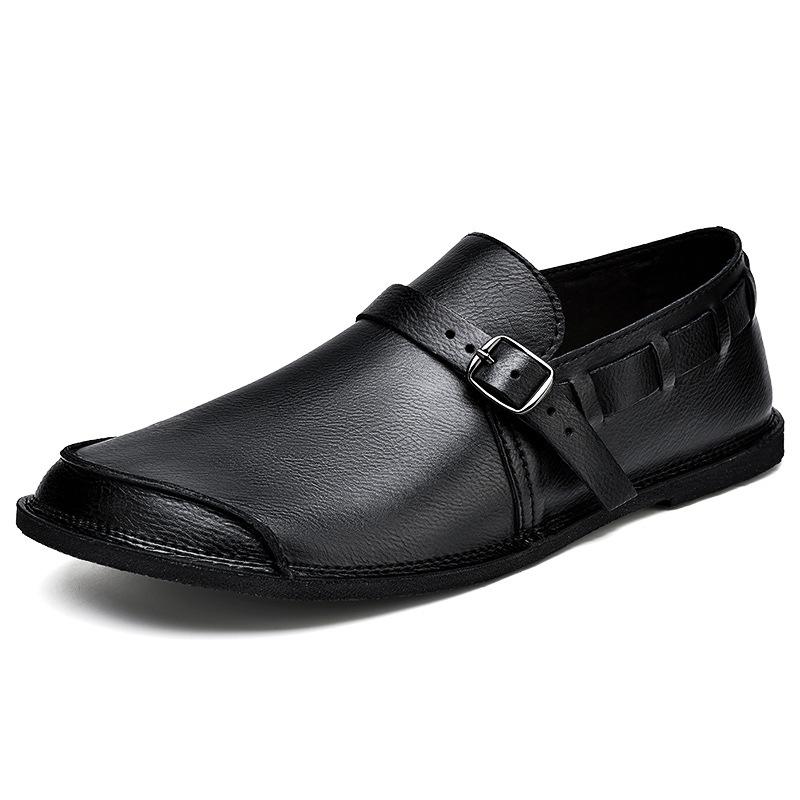 Spring and autumn large size foot cover lazy casual shoes soft-soled buckle leather shoes 38