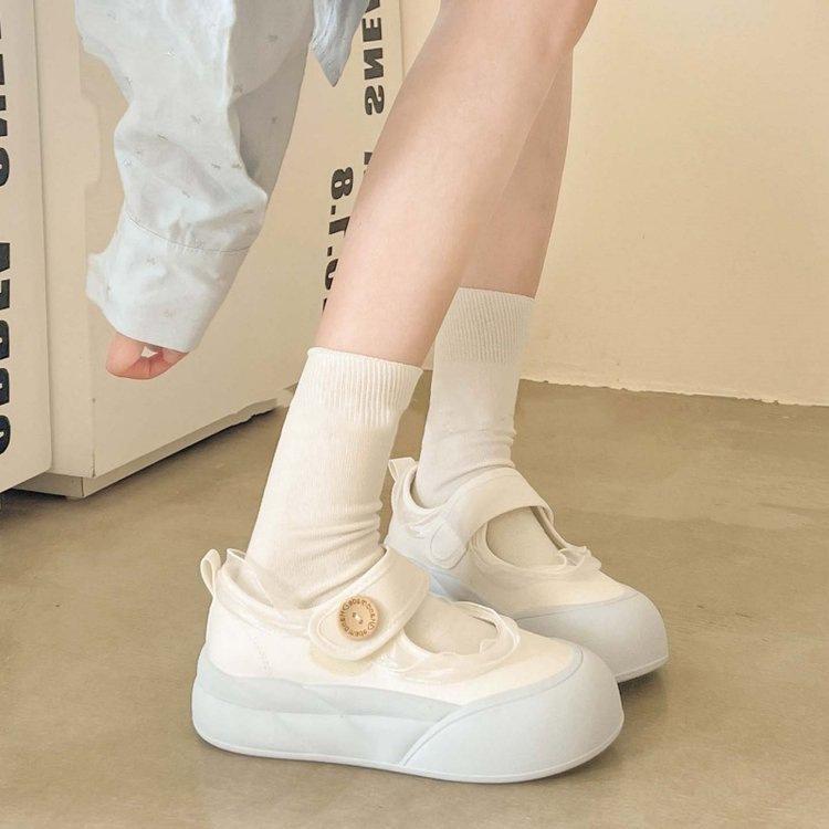 

Lace little white shoes women s summer 2025 new Velcro canvas shoes female students thick baseplate shoes Mary Jane women s shoes 40
