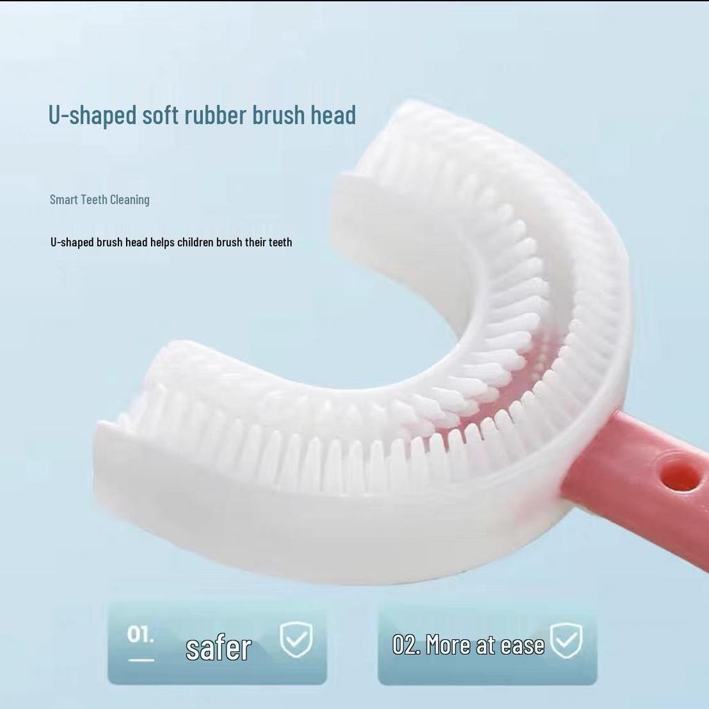 U-shaped Soft Bristle Silicone Toothbrush for Children Aged 2-12