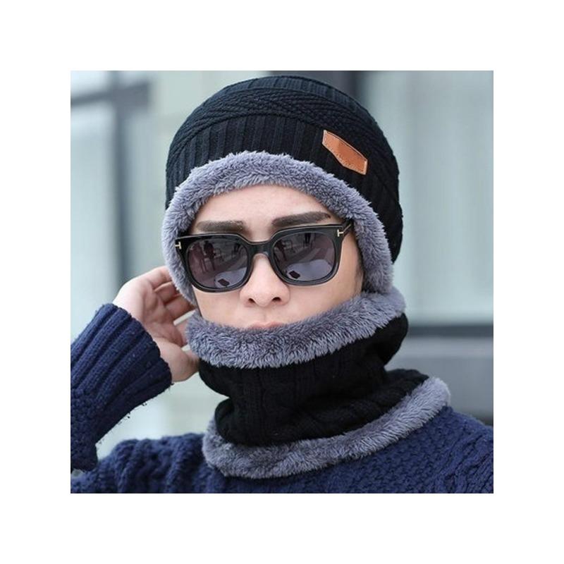 Winddichte Wintermütze aus Wolle mit Kapuzenschal, Strickmütze mit Ohrenklappen und warmen Masken für Männer und Frauen