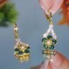 Elegant Green Cubic Zirconia Flower Dangle Earrings, Fashion Alloy Jewelry for Women, Synthetic Zirconia, No Plating, Perfect for Parties & Gifts