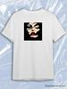 TeeSensation White Crew Neck Short Sleeve T-Shirt with Abstract Female Face Red Lips Art Print