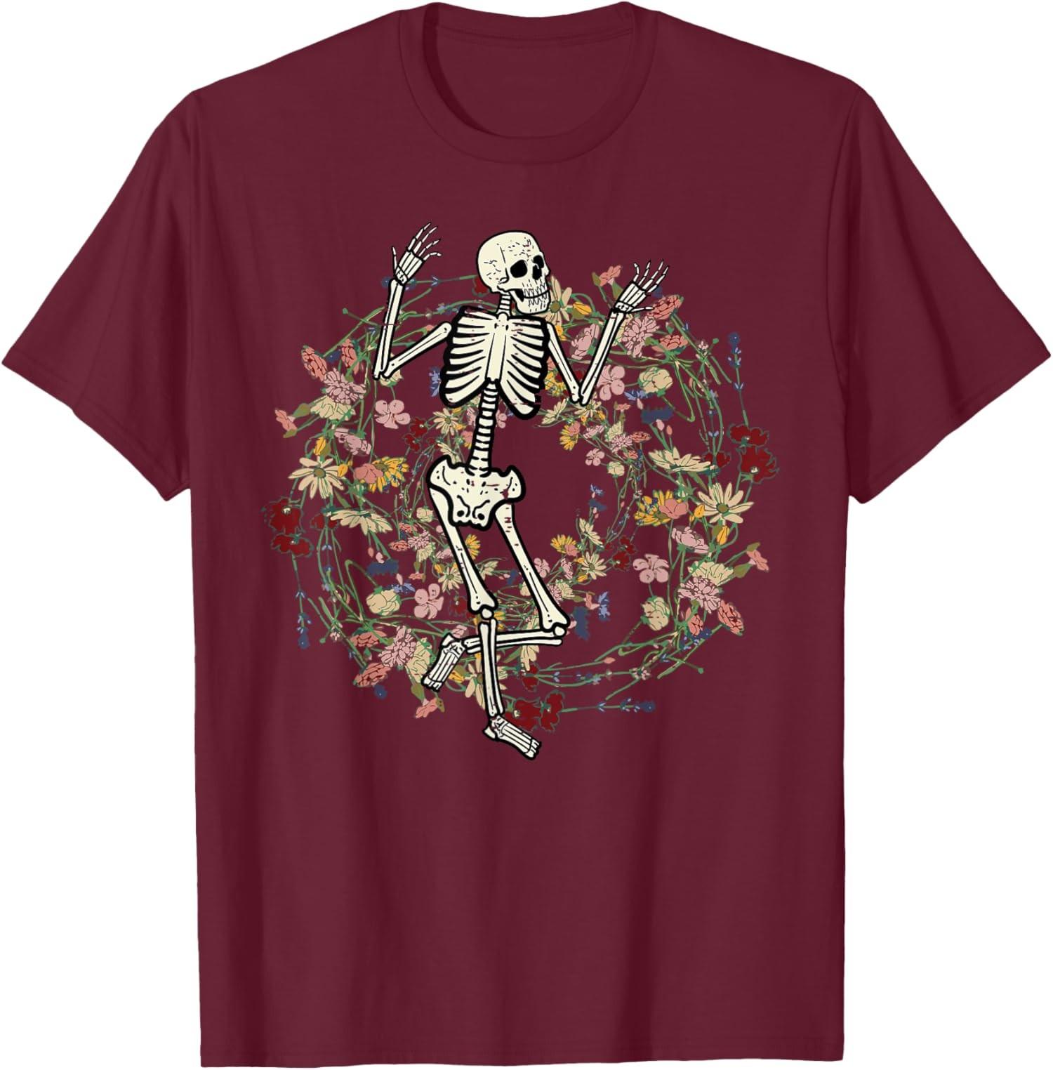 Squelette floral dr?le Goth Halloween Costume T-shirt unisexe S