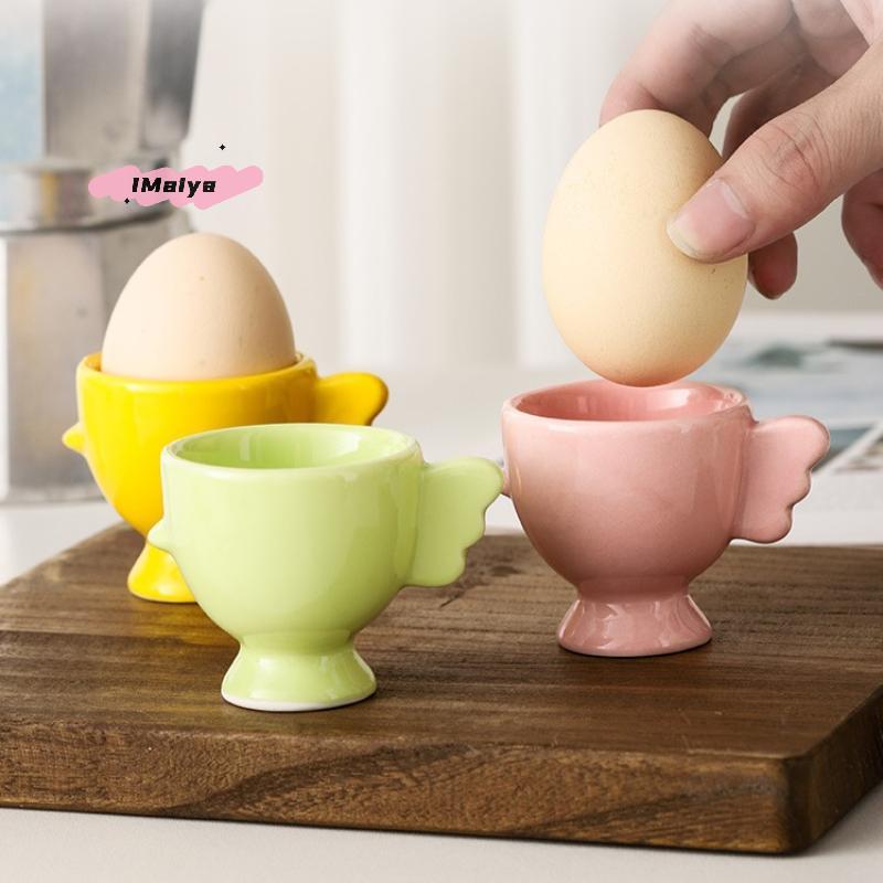 Solid Color Egg Cup with Heightened Base Non-Slip Handle Good Grip Mini Breakfast Ceramic Sponge Holder for Dining Room