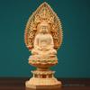 Yellow Poplar Wood Hand Carving Crafts, Western Three Saints' Chairs, Buddha Statue, Sitting Lotus Sculpture, Decoration, 1Pc