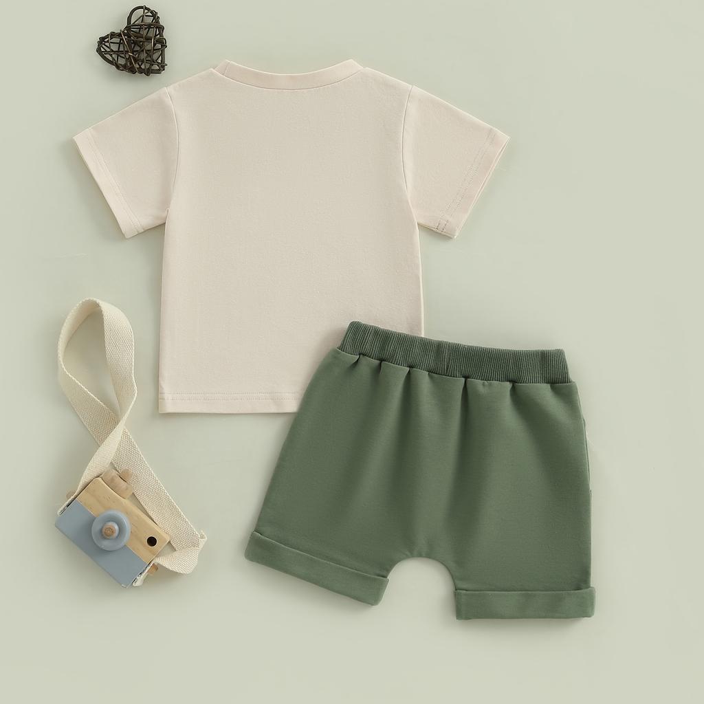 Tenues d'été pour tout-petits Garçons T-shirts à manches courtes imprimé Camion poubelle Lettre Short à taille élastique Ensemble 2 pièces