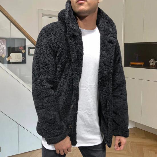 Men Coat Lapel Long Sleeve Single Breasted Outerwear Solid Color Thickened Velvet Winter Jacket Overcoat