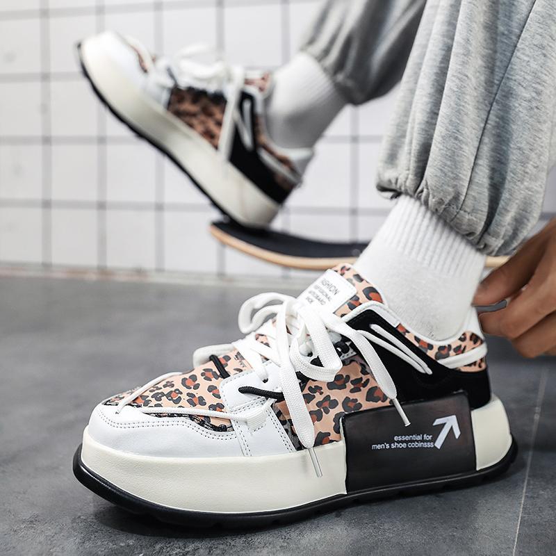 

Дышащая повседневная обувь для занятий спортом на открытом воздухе весна и осень мужская студенческая обувь на толстой подошве новая модная обувь на шнуровке с низким верхом 45 цветной печати леопарда