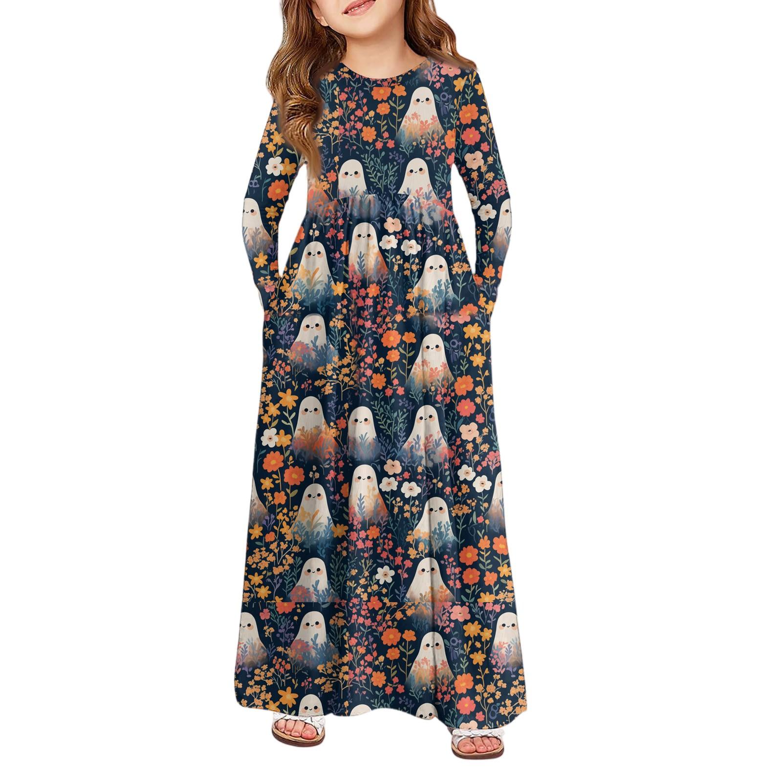 

Girls Maxi Dress Halloween Day- Long Sleeve Pocket Dress 120