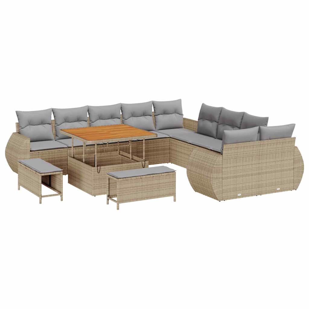 Garden Sofa Set with Cushions 13 Pcs Beige and Light Grey