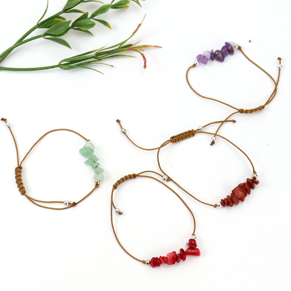 Popular Irregular Gravel Rough Stone Woven Wax Wire Bracelet Bohemian Tiger Eye Amethyst Beach Hand Rope B83