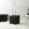 BLACK Vels ECO LEATHER FOLDABLE POUFFE with storage compartment