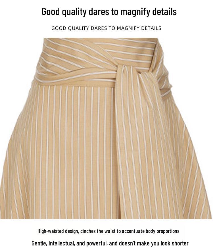 Women's Striped Irregular Midi Skirt, 2025 Spring/Autumn Collection, High Waist Tie A-Line.