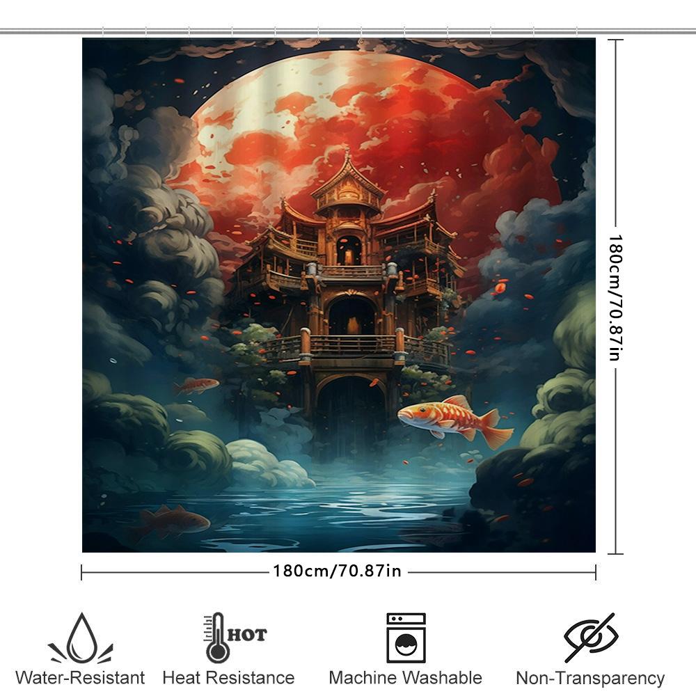 Fantasy Castle Bath Curtain With Moonlit Night Fish Swimming Print Waterproof Shower Decorative Fabric Umbrella Tents