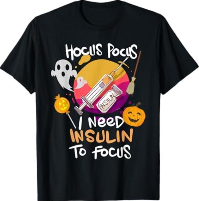 Hocus Pocus I Need Insulin to Focus Halloween Funny T-Shirt S разноцветный