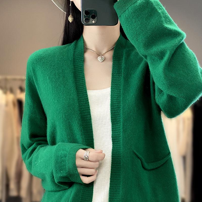 Women S V Neck Loose Knit Cardigan Sweater With Pockets