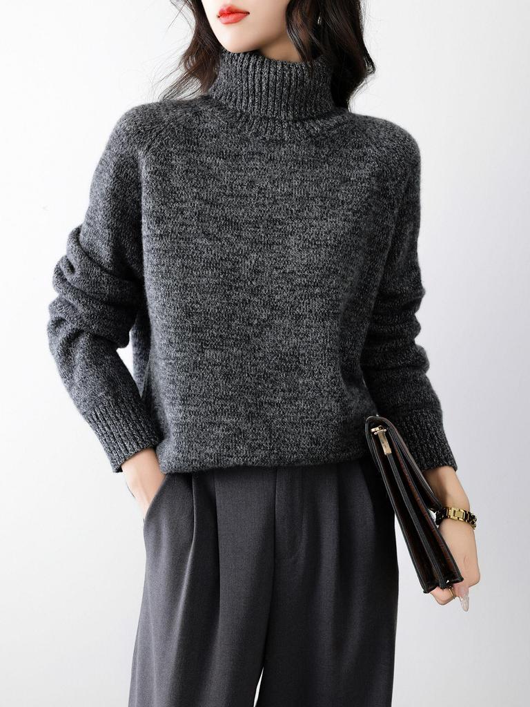 Women's 100% Pure Wool High Collar Raglan Sweater