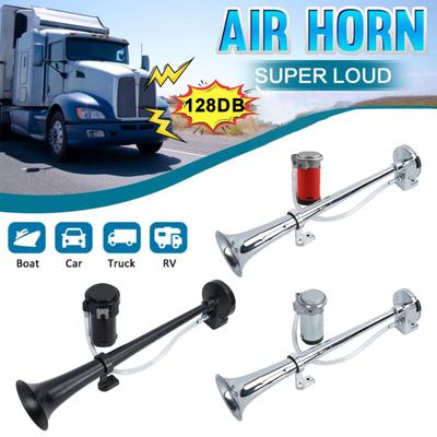 7-Inch Single Trumpet Air Horn Zinc Alloy 12V/24V 128dB Loud Sound for Cars Trucks Boats Complete Kit with Compressor & Mounting Hardware