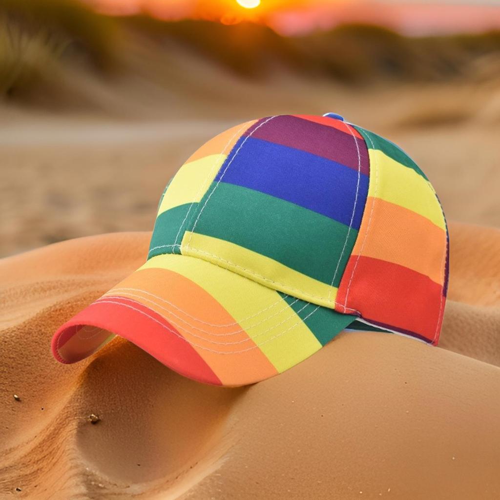 Women Rainbow Baseball Hat Colorful Striped Versatile Hat Breathable Hat for Adults Casual Sport Accessories