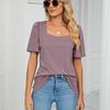 T-shirt d'été à manches courtes et col carré pour femme, couleur unie, ample