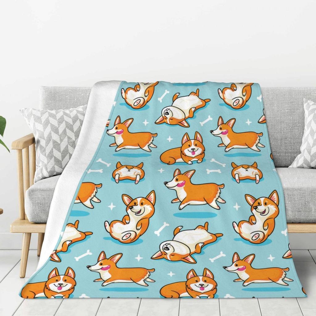 Cute Corgi Blanket Puppy Pattern Blanket Soft Flannel Blanket for Children Adult Gift Blanket