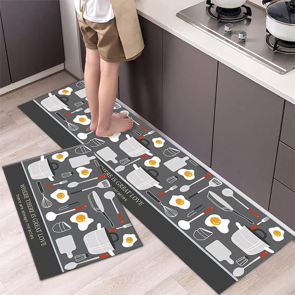 1/2pcs Kitchen Floor Mat, Anti-Slip And Absorbent Foot Mat, Long Strip Carpet, Modern Style Home Decoration Carpet