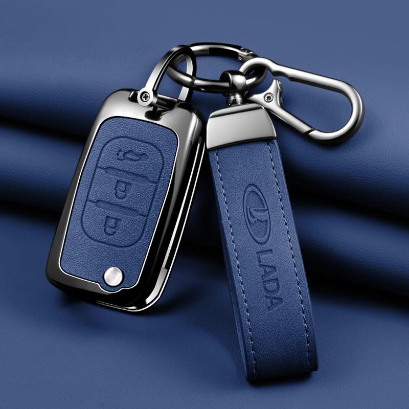 New Zinc Alloy Leather Car Key Cover, For Lada Vesta Granta Xray Kalina Priora Sedan Sport, Protected Keychain Bag, Accessories