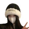 Women's Korean Contrast Color Plush Winter Hat with Ear Protection - Warm Wool Knit, Small Face Design
