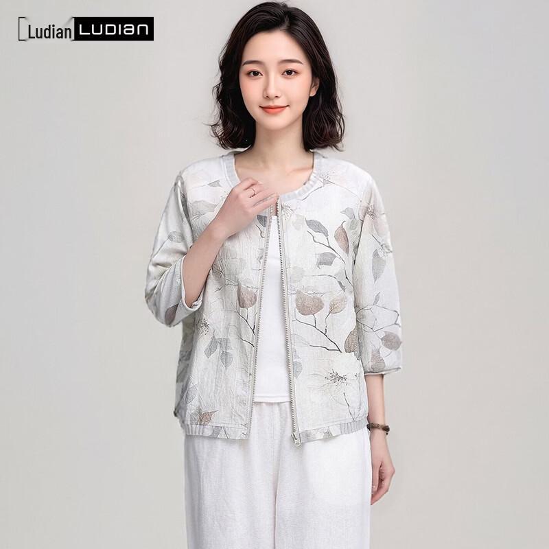

LUDIan Women s Floral Cotton-Linen 3/4 Sleeve Shirt 3XL