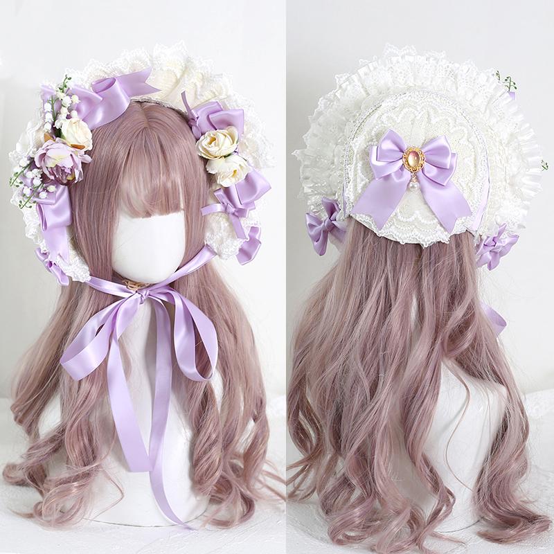 

Vintage Victorian Lace Flowers Straw Hat Lolita Girl Bonnet Ruffled Cap Lace-up Adjustable